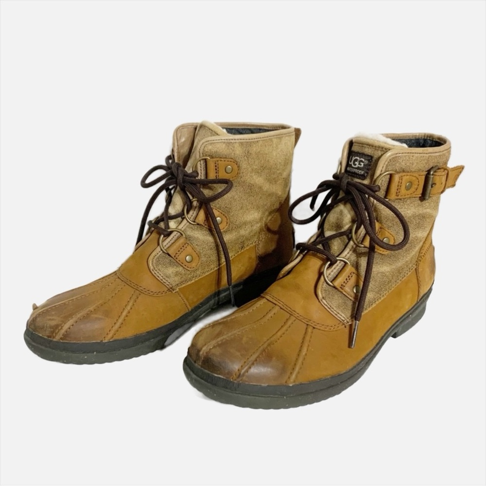 UGG Cecile Waterproof UGGpure™ Boots Ankle Duck 1007999 Brown Leather Lace Up
